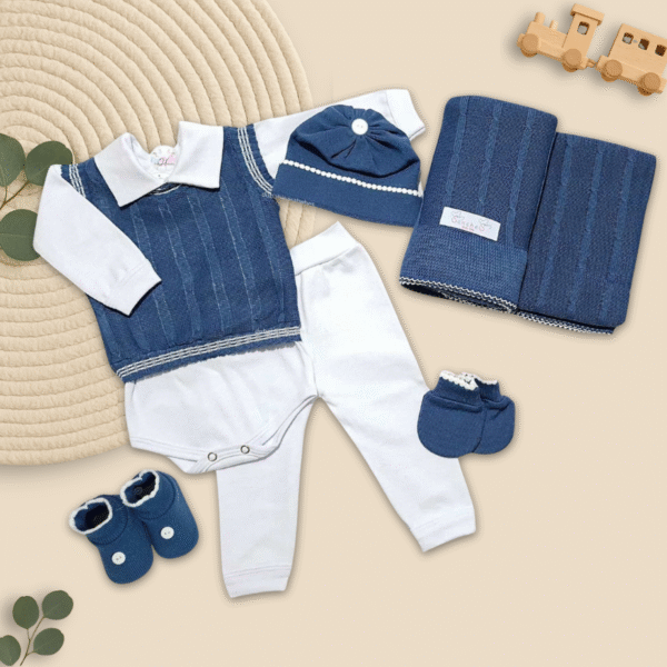 Conjunto Saida Maternidade Completa Recem Nascido Menino 7 peças Jeans