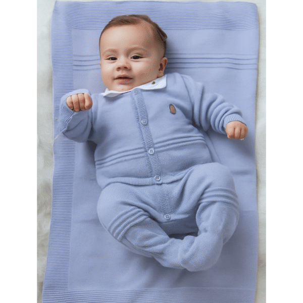 Kit Saida Maternidade Menino P Tricot 4 Peças 1 a 3 Meses Azul Celeste