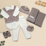 Conjunto Saida Maternidade Completa Recem Nascido Menino 7 peças Bege