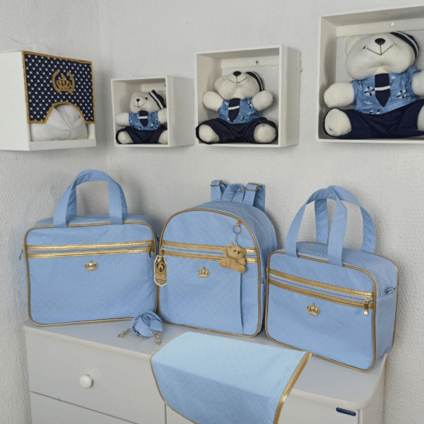 Bolsa Maternidade Feminino e Masculino Kit 2 Bolsas + Mochila + Trocador Rubi Azul Bebê