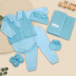 Conjunto Saida Maternidade Completa Recem Nascido Menino 7 peças Azul Liso