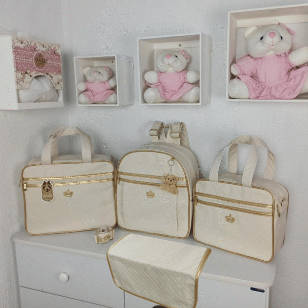 Bolsa Maternidade Feminino e Masculino Kit 2 Bolsas + Mochila + Trocador Rubi Creme