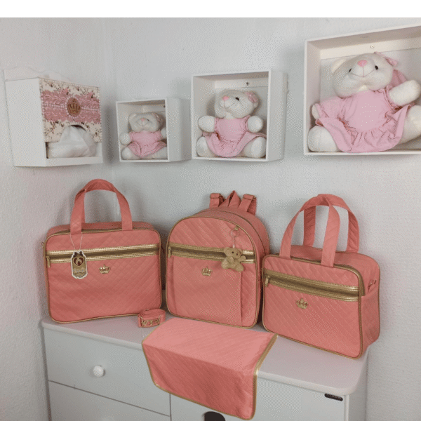 Bolsa Maternidade Feminino e Masculino Kit 2 Bolsas + Mochila + Trocador Rubi Salmon