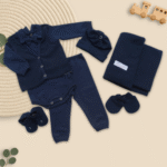 Conjunto Saida Maternidade Completa Recem Nascido Menino 7 peças Marinho Liso