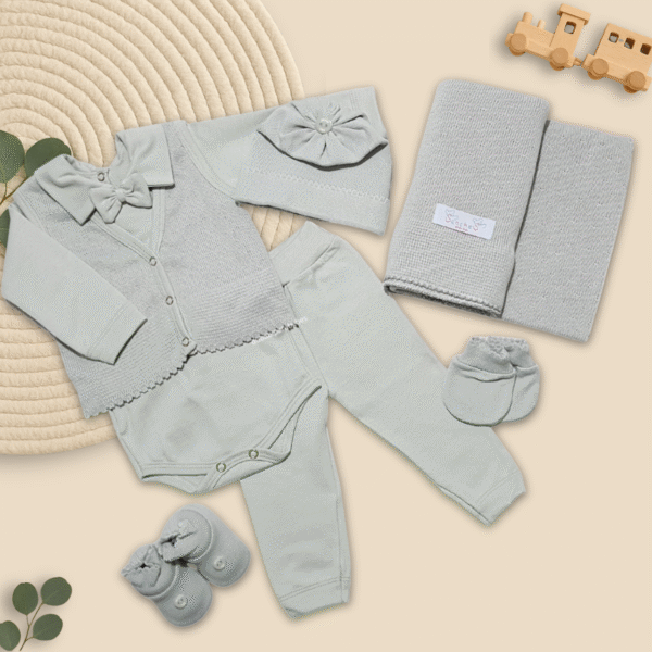 Conjunto Saida Maternidade Completa Recem Nascido Menino 7 peças Cinza Liso