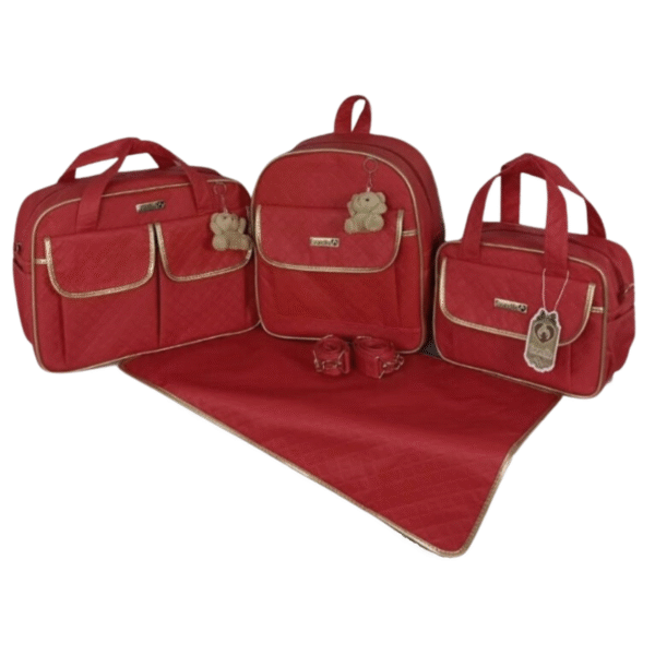 Kit Bolsa Maternidade com Mochila e Trocador 4 Peças Impermeável Mommy Vinho