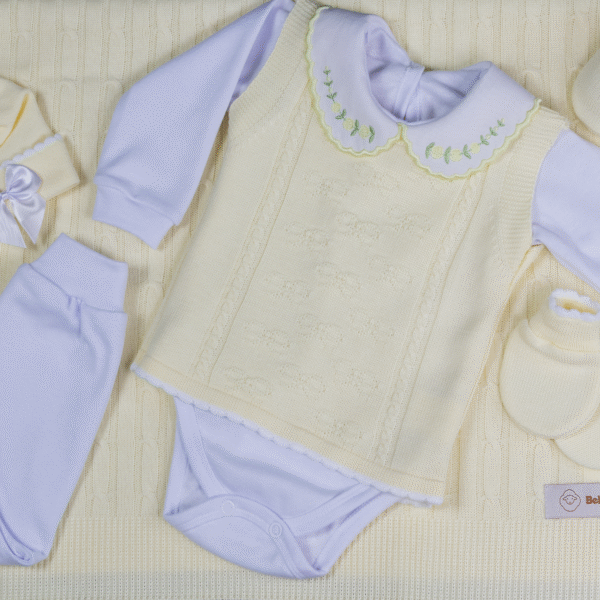 Kit Saída Maternidade Completa Menina 7 Peças Tamanho RN Amarela