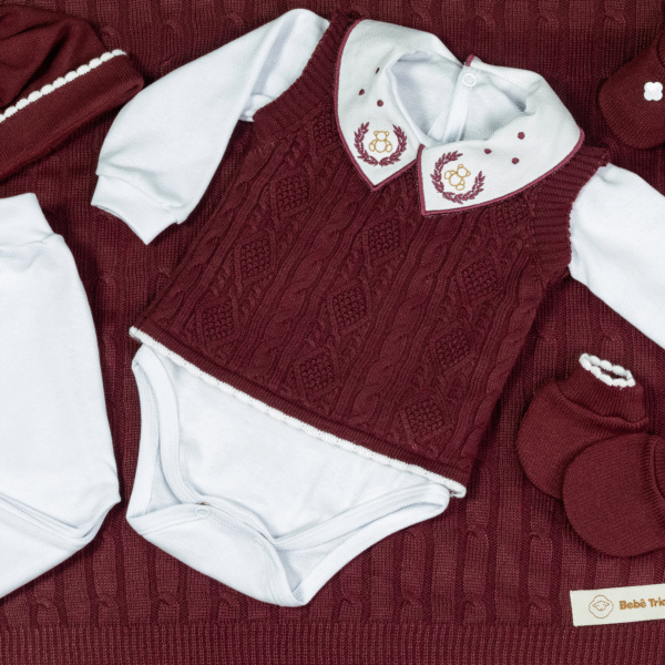 Kit Saída Maternidade Completa Menino 7 Peças Tamanho RN Marsala