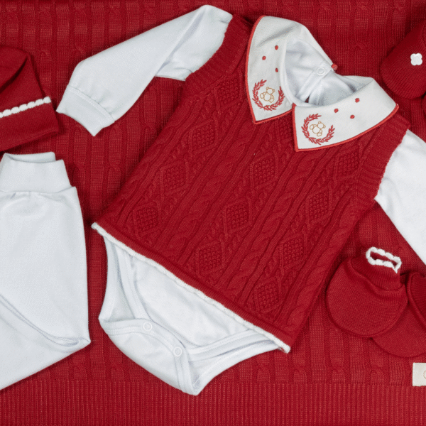 Kit Saída Maternidade Completa Menino Menina 7 Peças Tamanho RN Vermelho