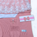 Kit Saída de Maternidade Menina Tricot Conjunto Recem Nascido Princesa Rosa Chique - Imagem 4