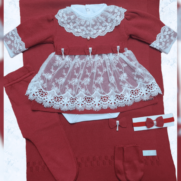 Kit Saída de Maternidade Menina Tricot Conjunto Recem Nascido Princesa Vermelho