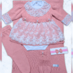 Kit Saída de Maternidade Menina Tricot Conjunto Recem Nascido Princesa Rosa Chique