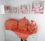 Kit Bolsa Maternidade com Mochila e Trocador 4 Peças Impermeável Mommy Salmon