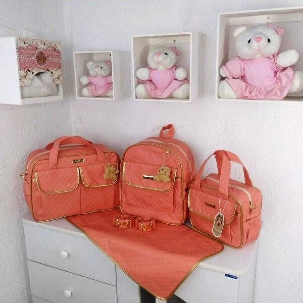 Kit Bolsa Maternidade com Mochila e Trocador 4 Peças Impermeável Mommy Salmon