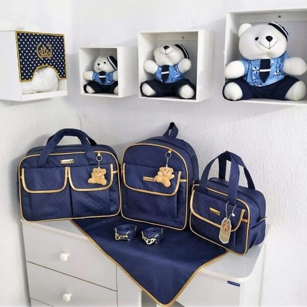 Kit Bolsa Maternidade com Mochila e Trocador 4 Peças Impermeável Mommy Marinho