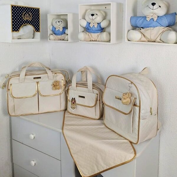 Kit Bolsa Maternidade com Mochila e Trocador 4 Peças Impermeável Mommy Creme