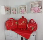 Kit Bolsa Maternidade com Mochila e Trocador 4 Peças Impermeável Mommy Vermelho