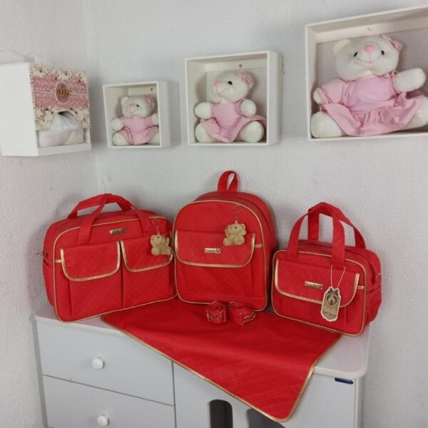 Kit Bolsa Maternidade com Mochila e Trocador 4 Peças Impermeável Mommy Vermelho