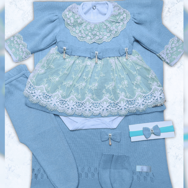 Kit Saída de Maternidade Menina Tricot Conjunto Recem Nascido Princesa Azul