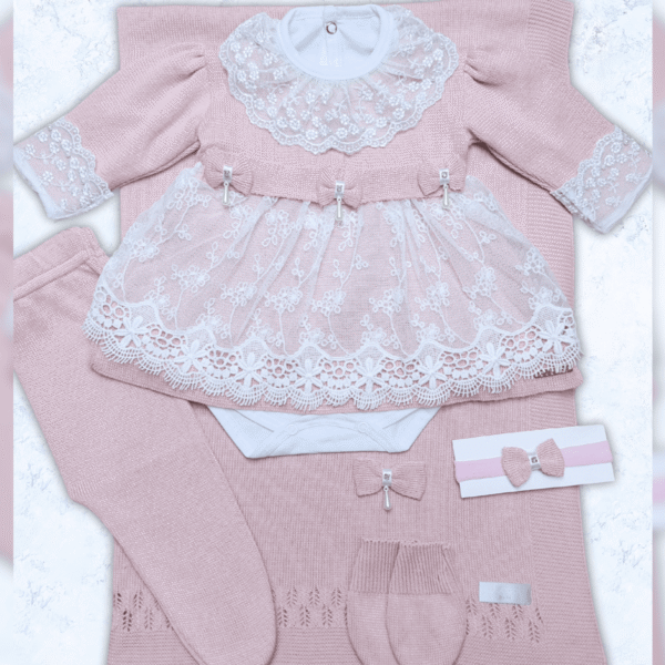 Kit Saída de Maternidade Menina Tricot Conjunto Recem Nascido Princesa Rosa Bebê
