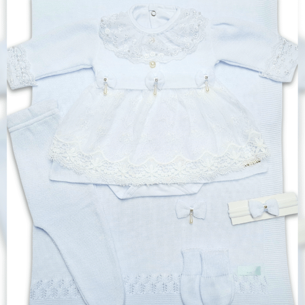 Kit Saída de Maternidade Menina Tricot Conjunto Recem Nascido Princesa Branco