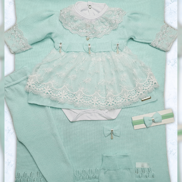 Kit Saída de Maternidade Menina Tricot Conjunto Recem Nascido Princesa Verde Bebê