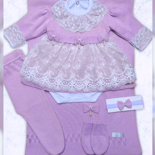 Kit Saída de Maternidade Menina Tricot Conjunto Recem Nascido Princesa Lavanda