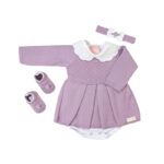 Kit Vestidinho Saída Maternidade Menina com Sapatinho e Tiara – Tamanho RN até 1m - Imagem 9