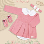 Kit Vestidinho Saída Maternidade Menina com Sapatinho e Tiara – Tamanho RN até 1m